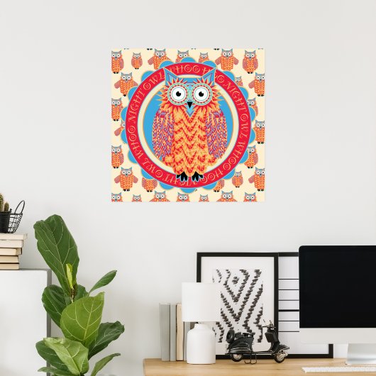 Big Bright Night Owl Poster - Kinderkamer (Thuiskantoor)