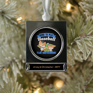 Big Brother Little Brother - Honkbalspelers Verzilverd Banner Ornament