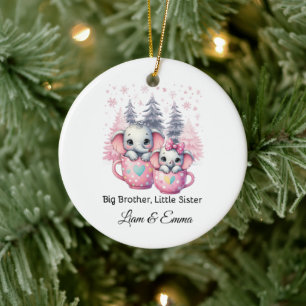Big Brother Little Sister Elephant Kerstmis Keramisch Ornament