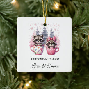 Big Brother Little Sister Raccoon Kerstmis Keramisch Ornament