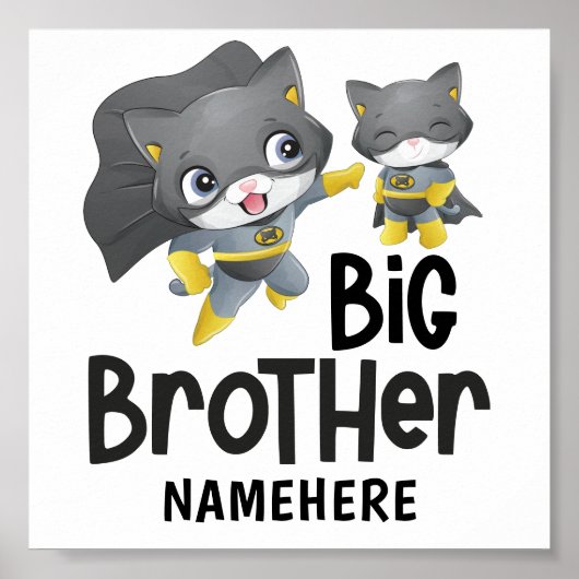 Big Brother Superheld Cat Custom Name Poster (Voorkant)