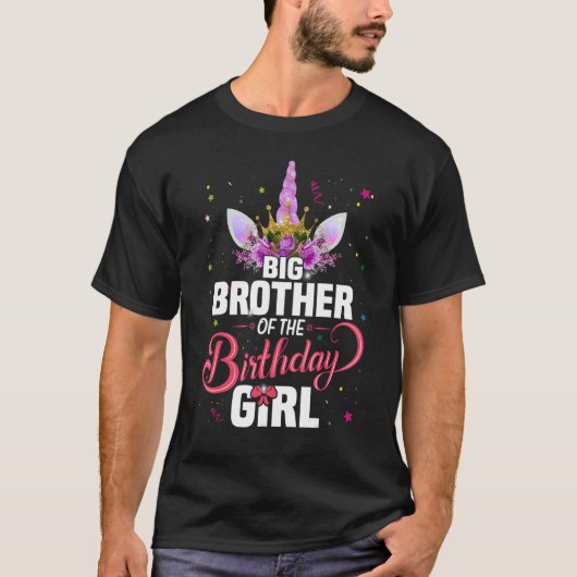Big Brother van de Birthday Girl Princess Unicorn T-shirt (Voorkant)