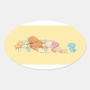 Big Brown Beer & Friends Share Four Chairs Ovale Sticker
