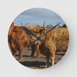 Big Brown Highland Cows Ronde Klok