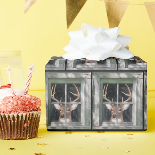 Big Buck Deer in Window Cadeaupapier (Verjaardagsfeest)