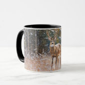 Big Buck Hertengewei in Sneeuw en Bomen Kunst Mok (Voorkant links)