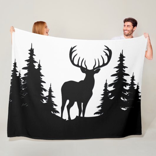 Big Buck Tussen Pine Tree Vector Fleece Deken (In situ)