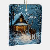  Big Buck's Snowy Christmas Visit Custom Text Keramisch Ornament (Rechts)