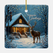  Big Buck's Snowy Christmas Visit Custom Text Keramisch Ornament (Achterkant)