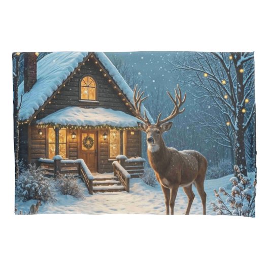  Big Buck's Snowy Christmas Visit Kussensloop (Voorkant-Links)