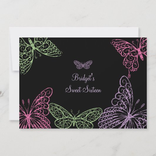 Big Butterfly Kisses Sweet Sixteen Kaart (Achterkant)