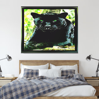 Big Cat-modellen: Green Eyed Black Panther Canvas Afdruk