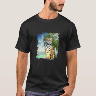 Big Cat Tiger die zonnebril op strand draagt T-shirt