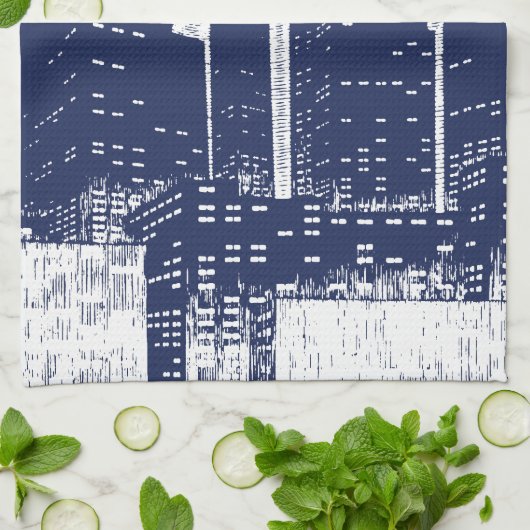 Big City Night Lights stadsgezicht skyline Theedoek (Gevouwen)