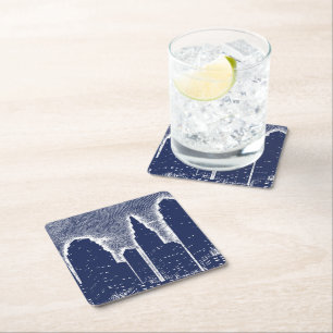 Big City Night Lights stadsgezicht skyline Vierkante Kartonnen Onderzetter