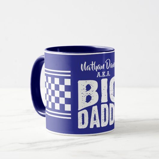 Big Daddy met jouw naam in witte tekst MARINEBLAU Mok (Voorkant links)