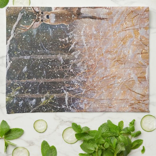 Big Deer Buck dans Neige Chute Art Serviette de cu (Plié)