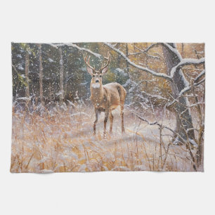 Big Deer Buck dans Neige Chute Art Serviette de cu
