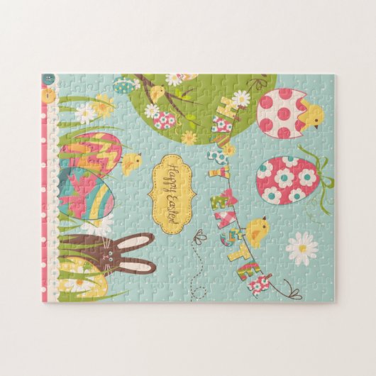 Big Easter set met schattig chocoladekonijn Legpuzzel (Horizontaal)