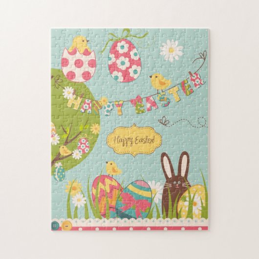 Big Easter set met schattig chocoladekonijn Legpuzzel (Verticaal)