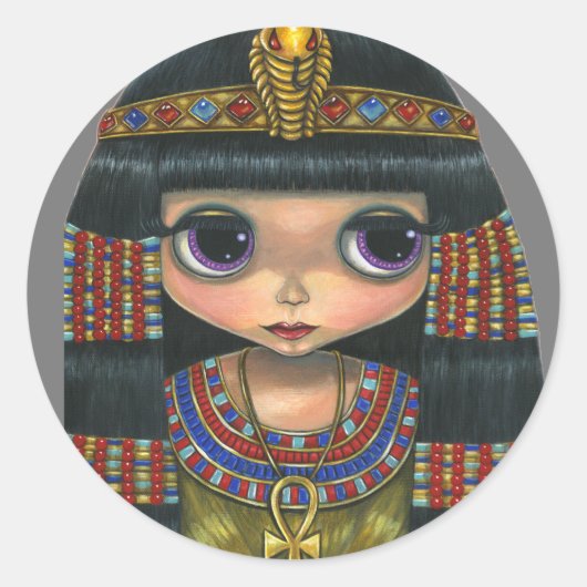 Big Eye Cleopatra Girl Doll Cute Ronde Sticker (Voorkant)