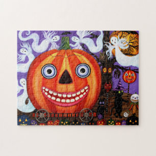 Big Eye Grinning Halloween Pumpkin Legpuzzel