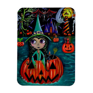 Big Eye Halloween Witch Girl die in een pompoen ro Magneet