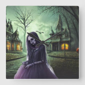 Big Eye Horror Creepy Boo Ghost Vierkante Klok (Voorkant)