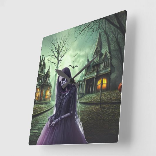 Big Eye Horror Creepy Boo Ghost Vierkante Klok (Hoek)