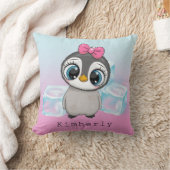 Big Eye Penguin met Roze Bow Custom Kussen (Deken)