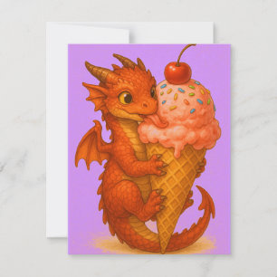 Big Eyed baby Fire Dragon Ice Cream Fantasy Art Notitiekaartje