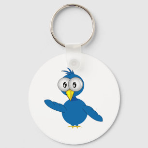 Big Eyed Blue Cartoon Bird Sleutelhanger