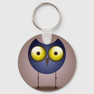 Big Eyed Blue Owl Button Sleutelhanger