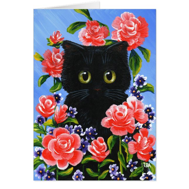 Big Eyed Cat Red Roses Créationarts (Devant)