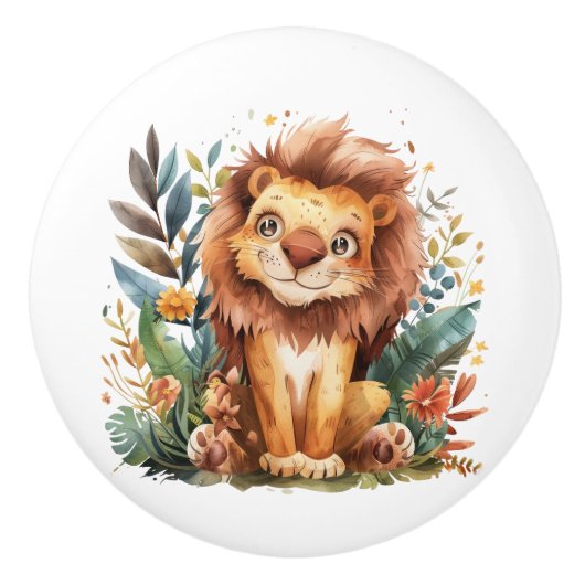 Big Eyed Lion Kitten Keramische Knop (Voorkant)