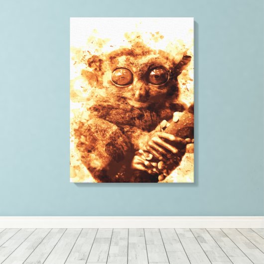 Big Eyes Monkey Coffee Art| Funny Monkey Design Canvas Afdruk (Insitu (Houten vloer))