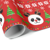 Big Face Panda Cartoon kerstAntlers Cadeaupapier (Rol Hoek)