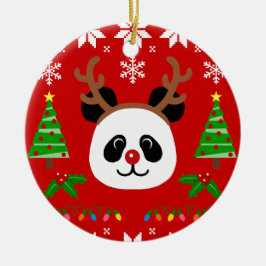 Big Face Panda Cartoon kerstAntlers Keramisch Ornament