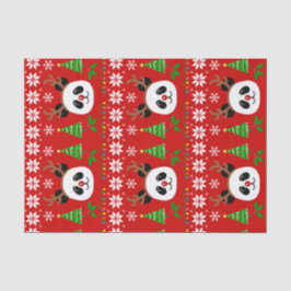 Big Face Panda Cartoon kerstAntlers Tissuepapier