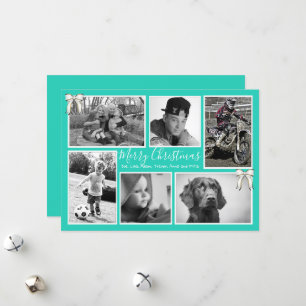 Big Family Kerstfoto Collage Turquoise Feestdagenkaart