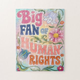 Big Fan of Human Rights Retro Floral Quote  Legpuzzel
