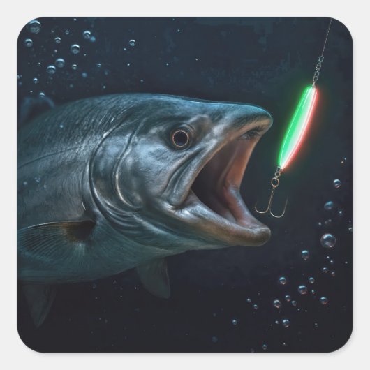 Big Fish with Neon Lure Vierkante Sticker (Voorkant)