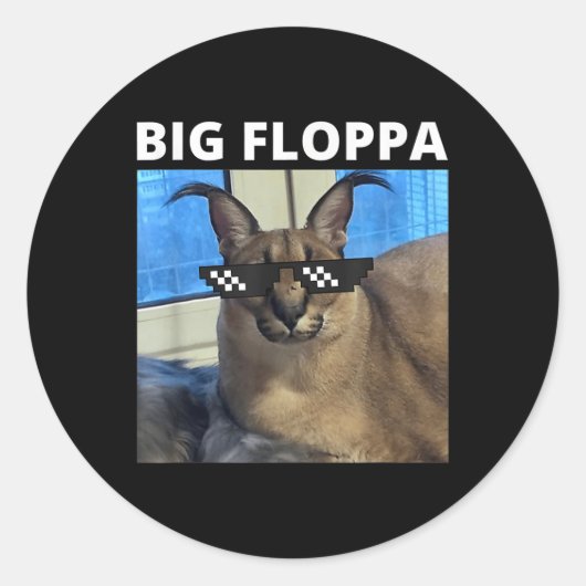 Big Floppa Meme Cat Ronde Sticker (Voorkant)