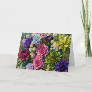 Big Flower Bunch Bouquet of Flowers Art Kaart