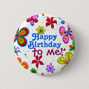 Big Flowers Happy Birthday voor me Button
