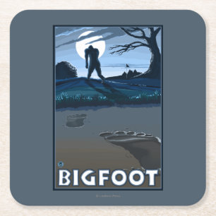Big Foot loopt door Golf Course Vierkante Kartonnen Onderzetter