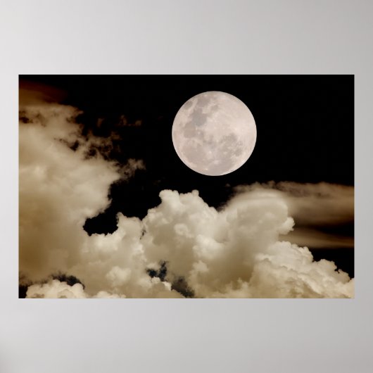 Big Full Moon voorbij wolken Poster (Voorkant)