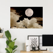 Big Full Moon voorbij wolken Poster (Thuiskantoor)