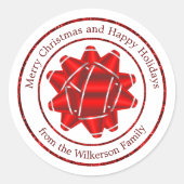 Big Gift Bow en Red Glitter Ronde Sticker (Voorkant)