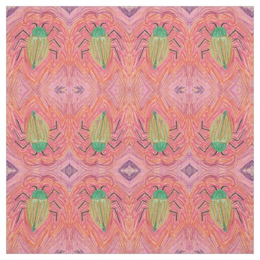 Big Green Beetle Bug op Red Stripe Stof (Swatch)